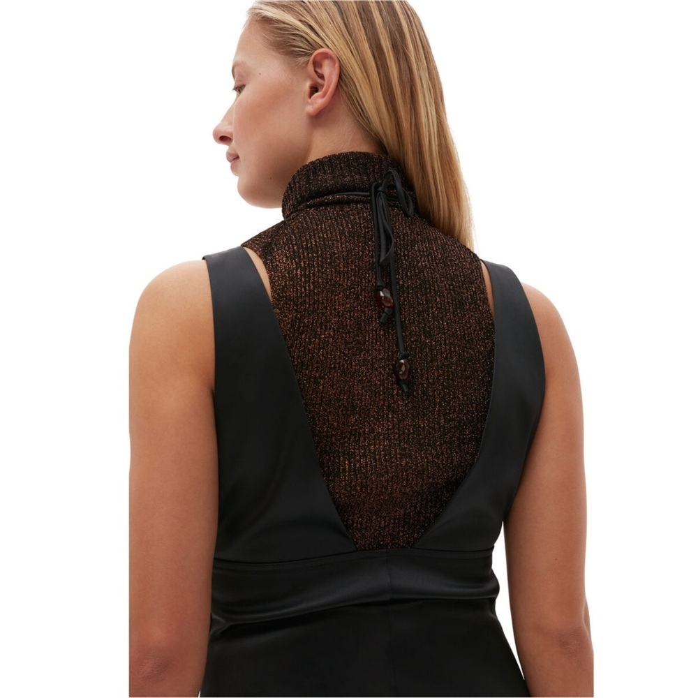 GANNI Satin Beaded Crisscross Halter Tie V-Neck Empire Waist Sleeveless Dress‎ S - Picture 10 of 14